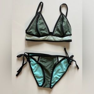 Bikini bathing suit set, green and blue, great condition!
